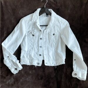 H&M White Distressed Denim Jacket